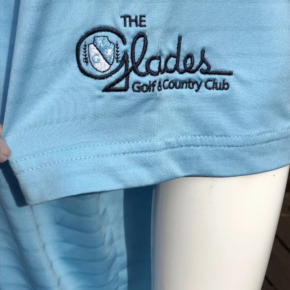 FJ FootJoy Mens Polo Shirt XL The Glades Golf & Country Club Blue Short Sleeve - Picture 2 of 9